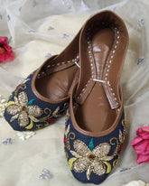 Grey Embellished Khussa - Emeralds