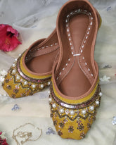 Yellow Nawabi Khussa - Emeralds