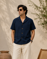 Neon Navy — Cuban Collar Casual Shirt
