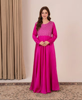 Ruby – Fuchsia silk maxi with silver sequin and diamante embroidery