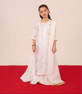 Mini Starburst White Silk Dress for Girls with Golden Tilla and Sequin Embroidery – Emeralds