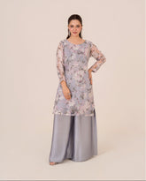 Silver and baby pink organza hand-embellished short shirt by Emeralds