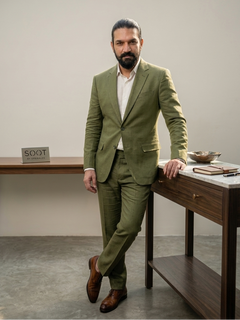 Olive Irish Linen Blazer - Emeralds 