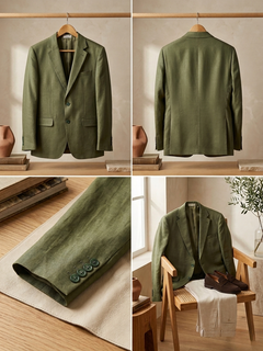 Olive Irish Linen Blazer - Emeralds 