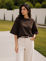 SOOT Premium Chocolate Brown Boxy Tee in 100% Cotton