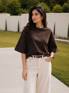 SOOT Premium Chocolate Brown Boxy Tee in 100% Cotton