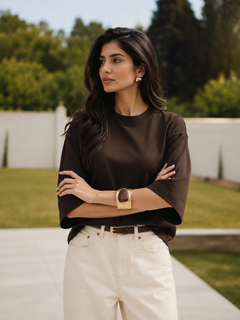 SOOT Premium Chocolate Brown Boxy Tee in 100% Cotton