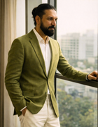 Olive Irish Linen Blazer - Emeralds 