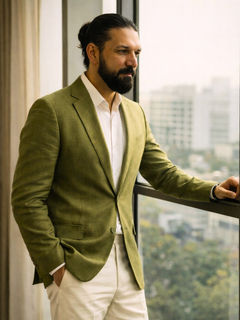 Olive Irish Linen Blazer - Emeralds 