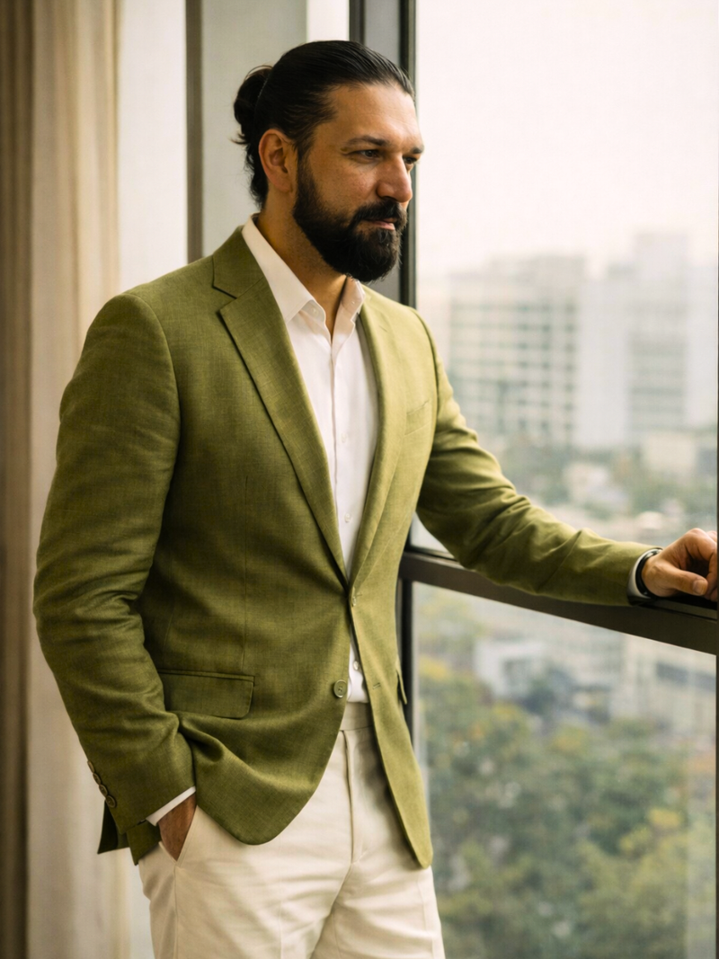 Olive Irish Linen Blazer - Emeralds 