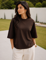 SOOT Premium Chocolate Brown Boxy Tee in 100% Cotton