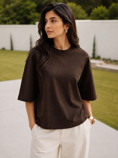 SOOT Premium Chocolate Brown Boxy Tee in 100% Cotton