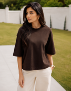 SOOT Premium Chocolate Brown Boxy Tee in 100% Cotton