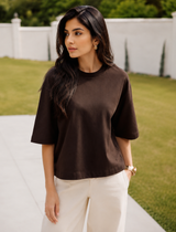 SOOT Premium Chocolate Brown Boxy Tee in 100% Cotton