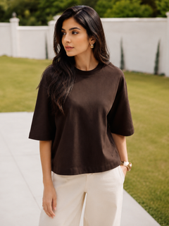 SOOT Premium Chocolate Brown Boxy Tee in 100% Cotton