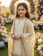 Girls Ivory Organza Farshi Shalwar Traditional Outfit”

“Festive Kidswear with Gota Work and Lace Detailing”

“Noorè Kids Dress 5-12 Years