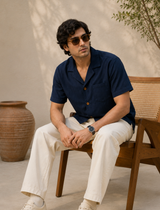 Neon Navy — Cuban Collar Casual Shirt