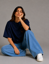 SOOT Premium Blue Boxy Tee in 100% Cotton