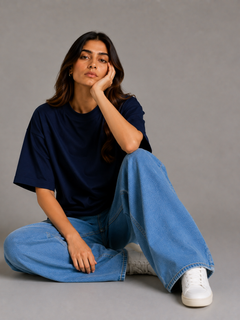 SOOT Premium Blue Boxy Tee in 100% Cotton