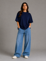 SOOT Premium Blue Boxy Tee in 100% Cotton