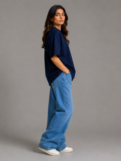 SOOT Premium Blue Boxy Tee in 100% Cotton