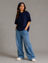 SOOT Premium Blue Boxy Tee in 100% Cotton