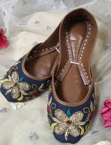 Grey Embellished Khussa - Emeralds 