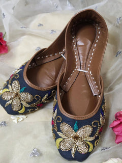 Grey Embellished Khussa - Emeralds 