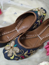 Grey Embellished Khussa - Emeralds 