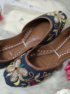 Grey Embellished Khussa - Emeralds 