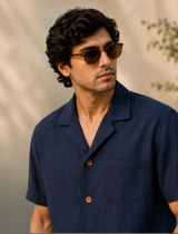 Neon Navy — Cuban Collar Casual Shirt