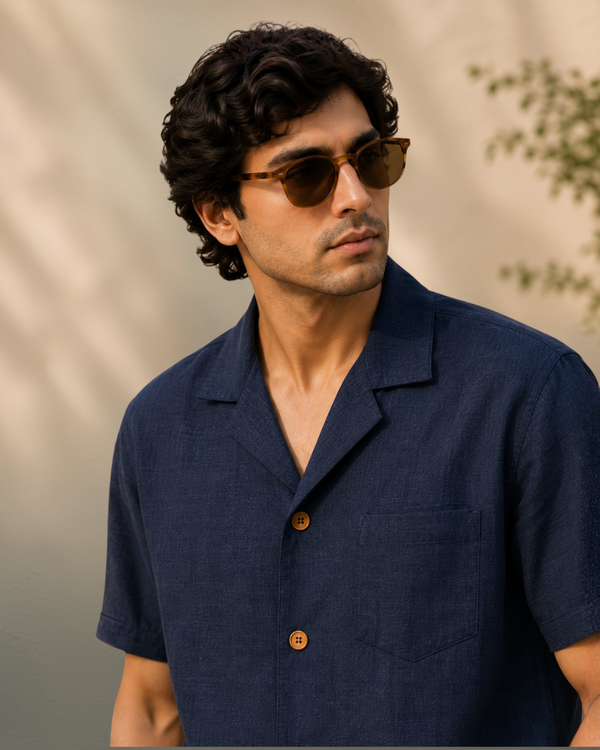 Neon Navy — Cuban Collar Casual Shirt