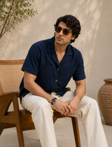 Neon Navy — Cuban Collar Casual Shirt