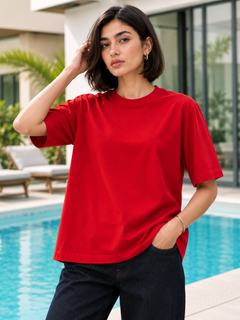 SOOT Premium Red Boxy Tee in 100% Cotton
