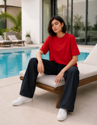 SOOT Premium Red Boxy Tee in 100% Cotton