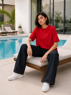 SOOT Premium Red Boxy Tee in 100% Cotton
