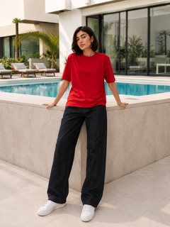 SOOT Premium Red Boxy Tee in 100% Cotton