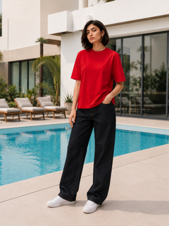 SOOT Premium Red Boxy Tee in 100% Cotton