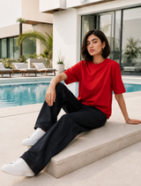 SOOT Premium Red Boxy Tee in 100% Cotton