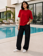 SOOT Premium Red Boxy Tee in 100% Cotton