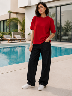 SOOT Premium Red Boxy Tee in 100% Cotton