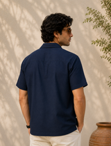 Neon Navy — Cuban Collar Casual Shirt