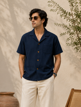 Neon Navy — Cuban Collar Casual Shirt