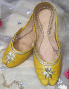 Yellow Tilla Pure Leather Khussa - Emeralds 
