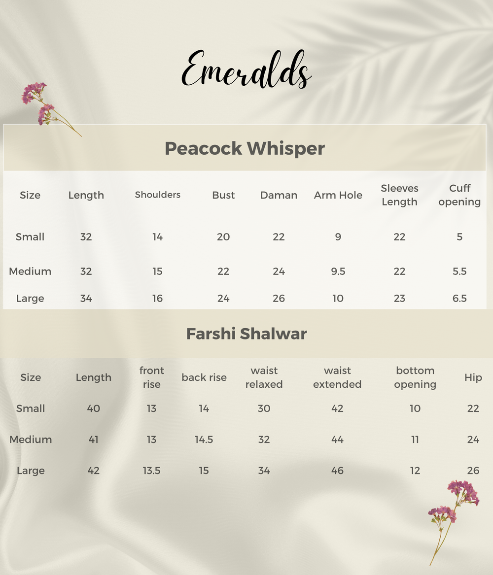 Peacock Whisper Size Guide