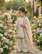 Girls Ivory Organza Farshi Shalwar Traditional Outfit”

“Festive Kidswear with Gota Work and Lace Detailing”

“Noorè Kids Dress 5-12 Years