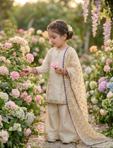 Girls Ivory Organza Farshi Shalwar Traditional Outfit”

“Festive Kidswear with Gota Work and Lace Detailing”

“Noorè Kids Dress 5-12 Years