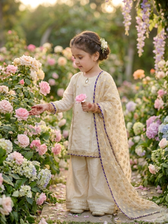 Girls Ivory Organza Farshi Shalwar Traditional Outfit”

“Festive Kidswear with Gota Work and Lace Detailing”

“Noorè Kids Dress 5-12 Years