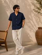 Neon Navy — Cuban Collar Casual Shirt