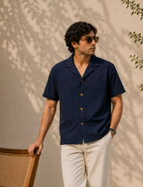 Neon Navy — Cuban Collar Casual Shirt